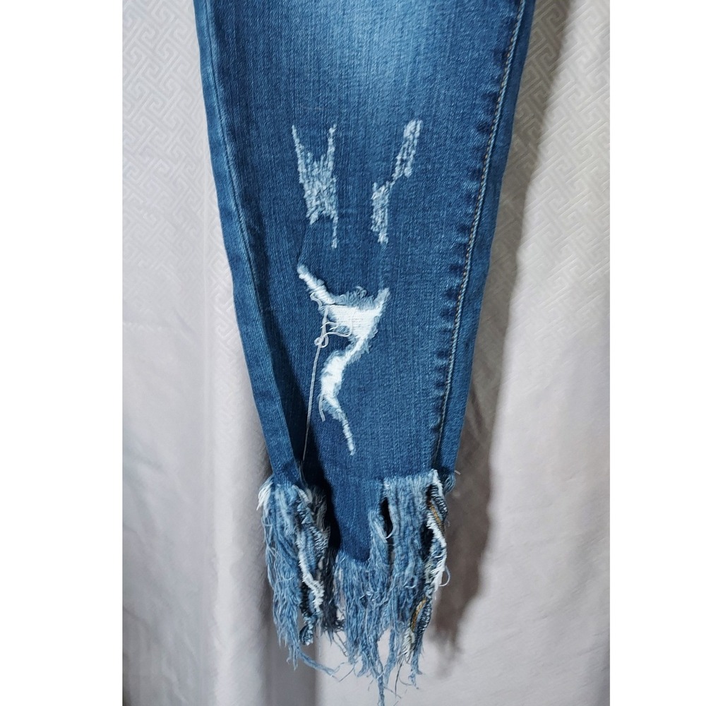 KanCan Skinny Jeans Womens 27 Medium Wash Distressed Frayed Fringe Hem Mid Rise - Picture 2 of 10